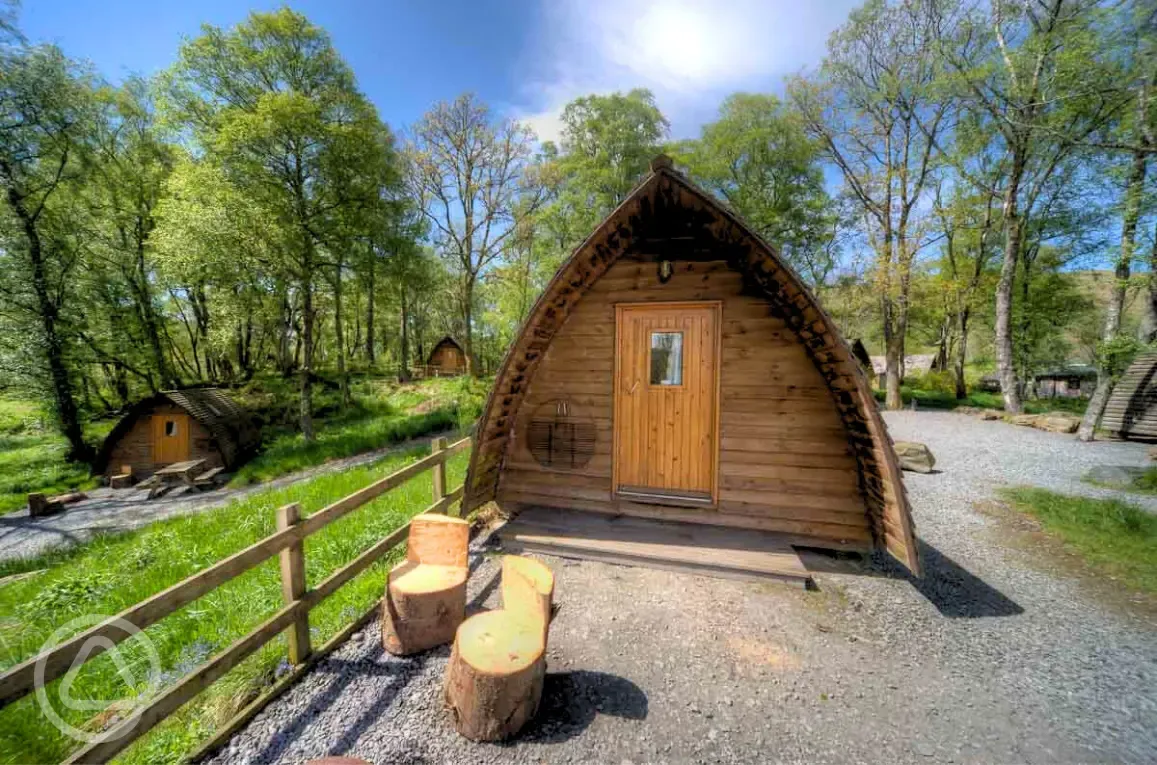 Dog friendly camping pods within a woodland setting