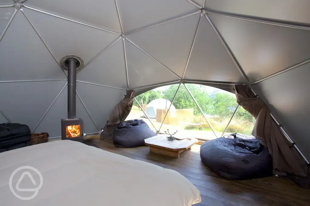 Camping dome interior and outside view