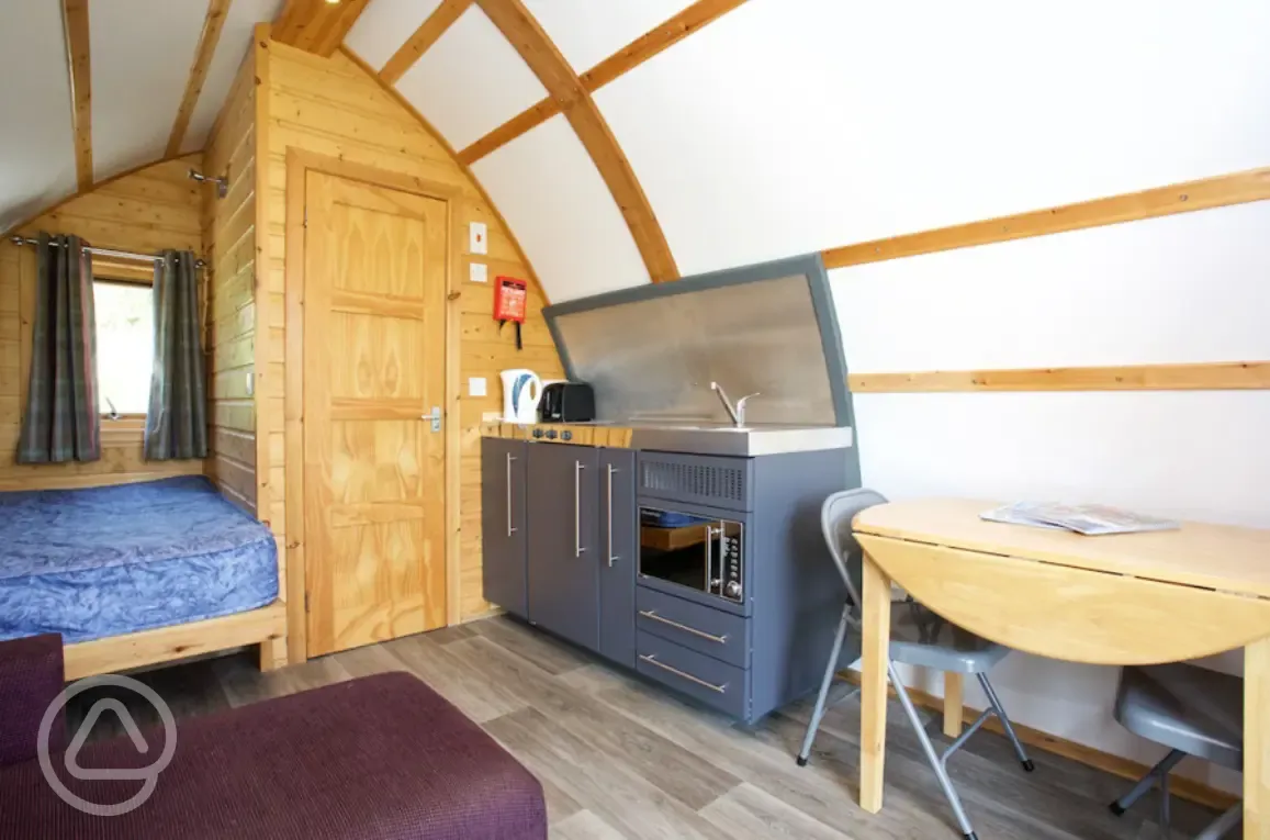 Premium glamping pod kitchenette