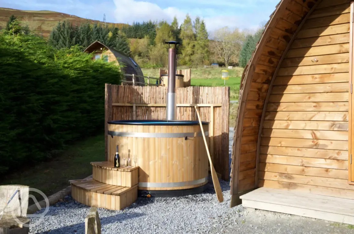 Premium ensuite glamping pod with a private wood fired hot tubs