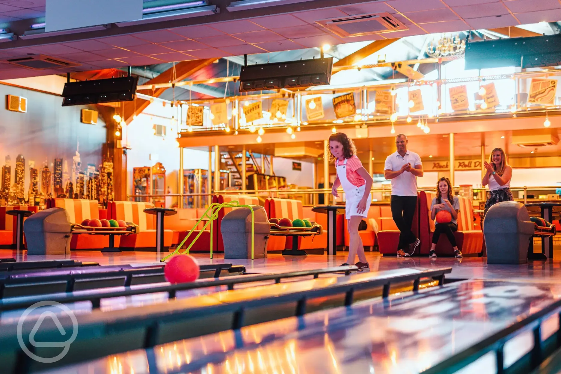 Ten-pin bowling alley with eight lanes