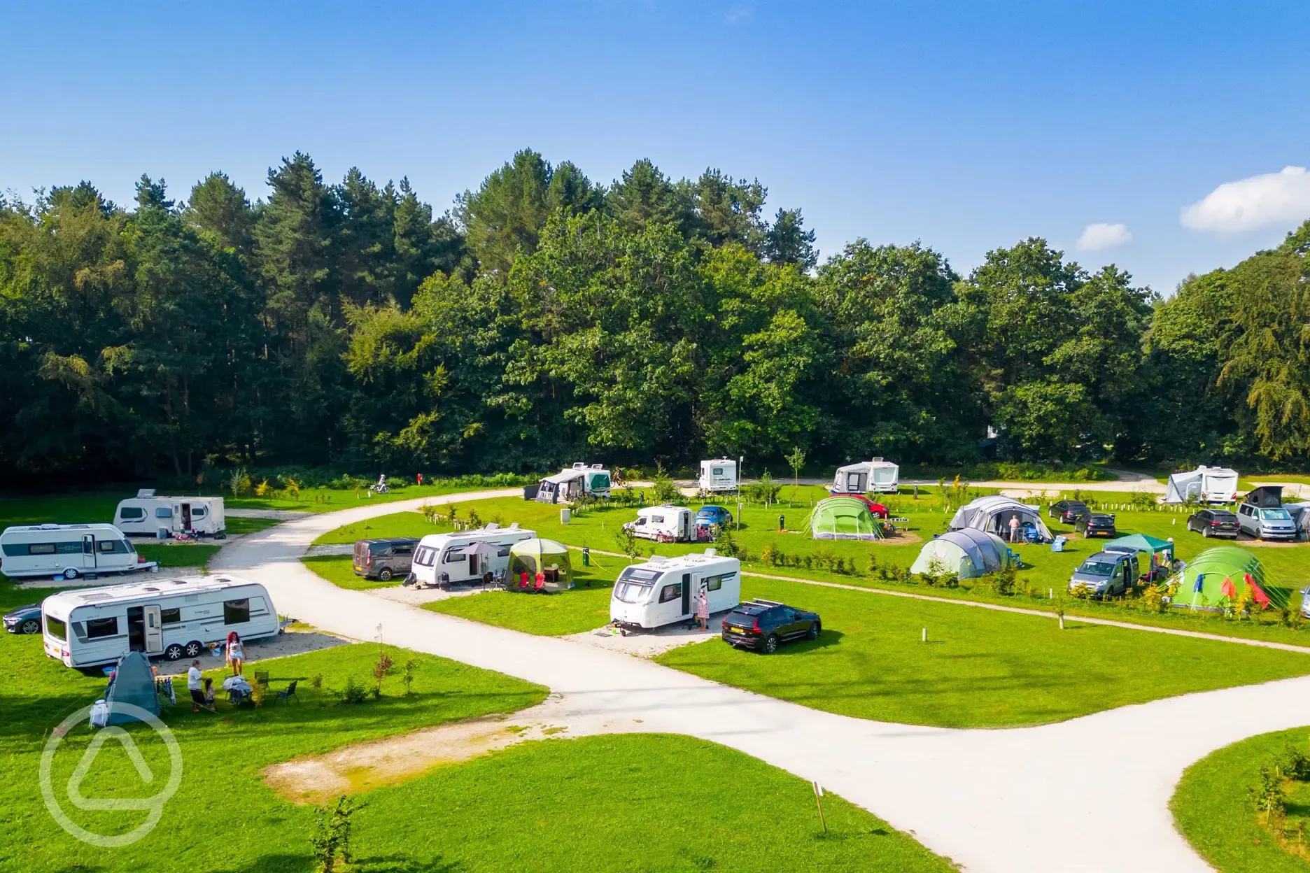 Overview of the hardstanding and grass pitches at Sherwood Pines Campsite Overview of the hardstanding and grass pitches at Sherwood Pines Campsite