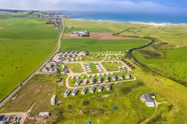 Aerial of Machrihanish Holiday Park towards Machrihanish