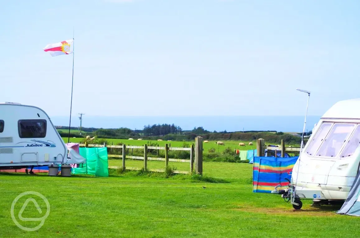 Grass pitches with sea views