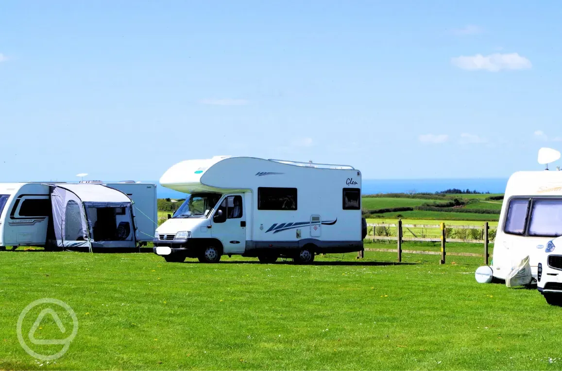 Grass pitches with sea views
