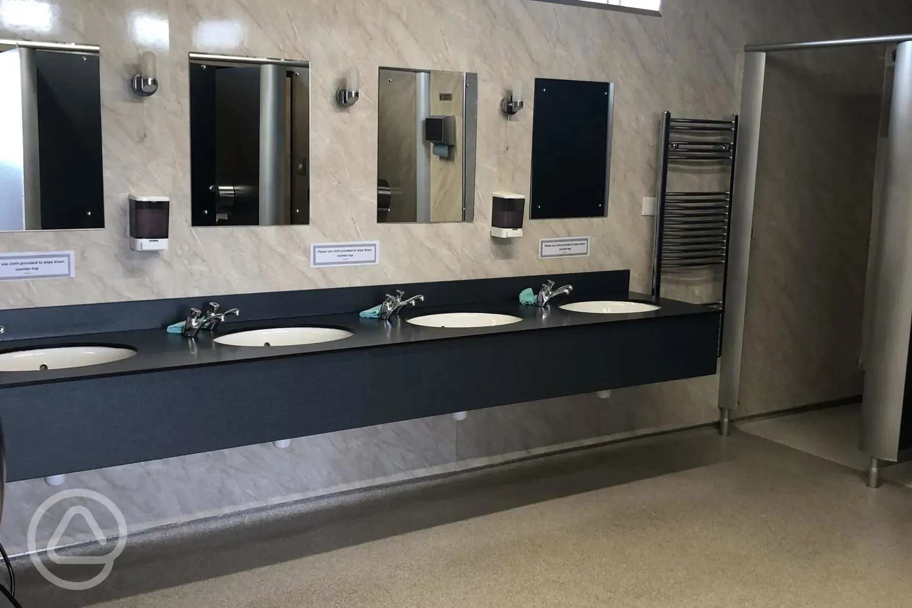 Clean, warm and modern toilet facilities with free hair dryers