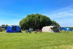 Large electric grass (11.5m x 6m) with picnic benches around site