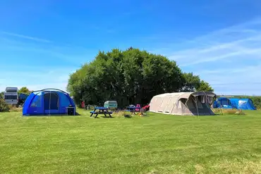 Large electric grass (11.5m x 6m) with picnic benches around site
