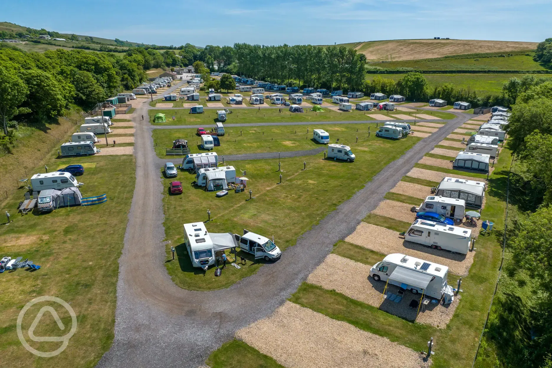 Aerial showing the range of grass and hardstanding pitches