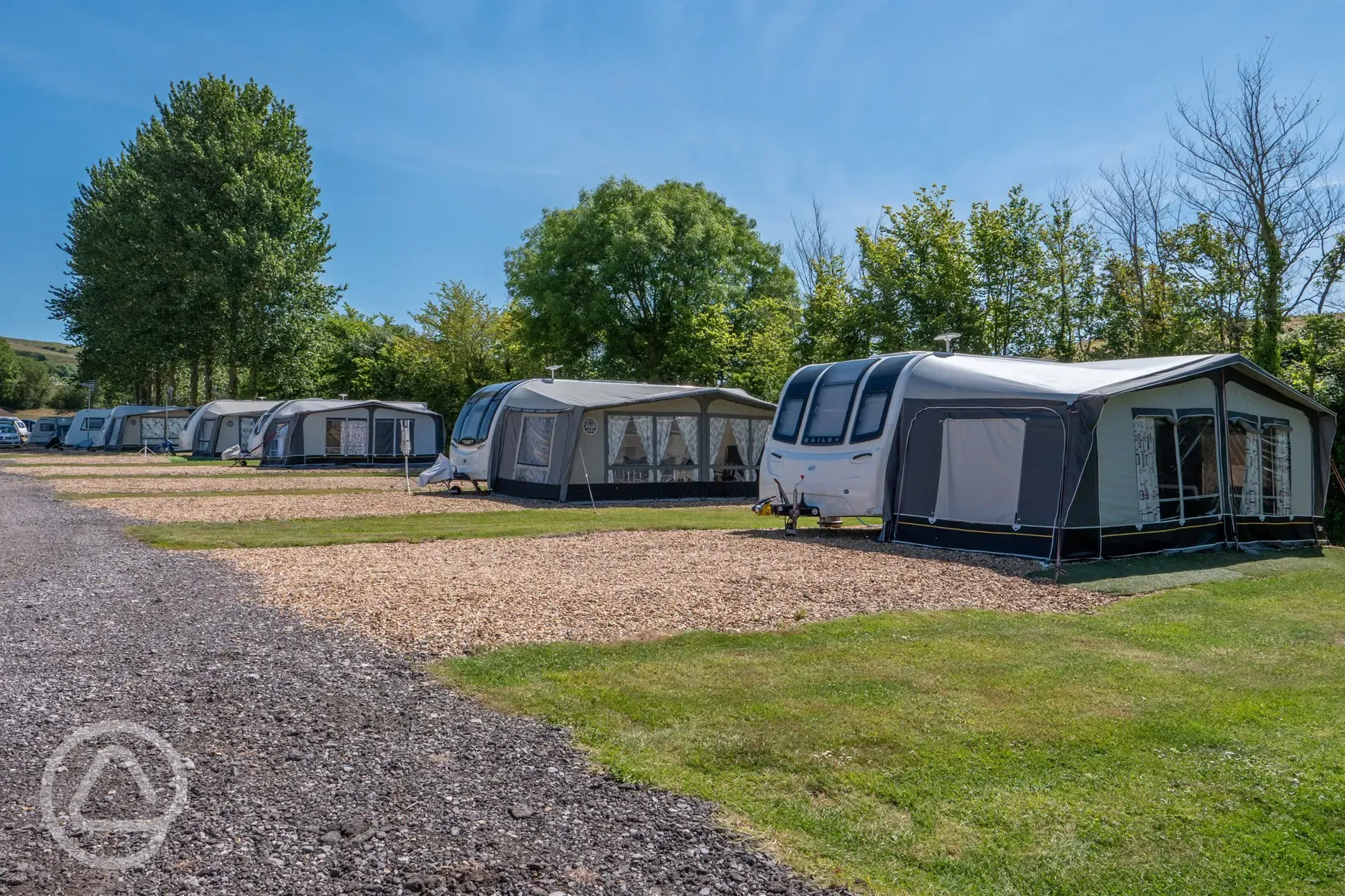 Super hardstanding pitches with electric, water, TV point and drainage