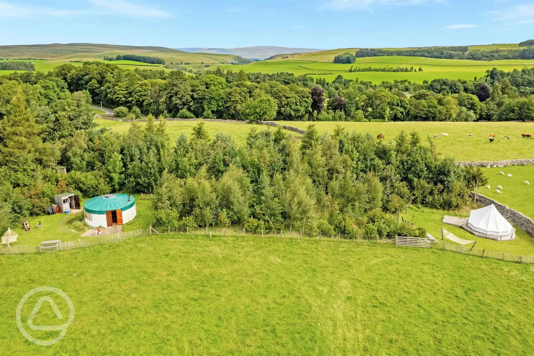 Aerial of the glamping units