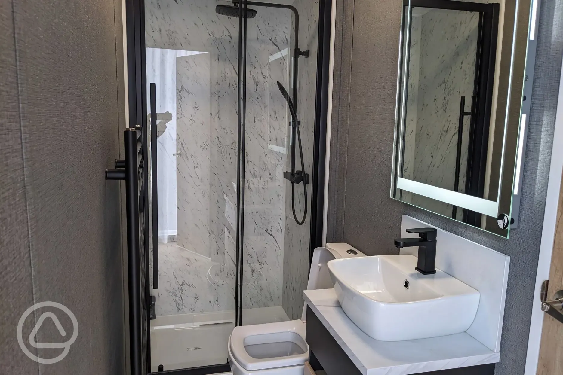 Blencathra camping pod bathroom with rainfall shower