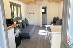 Glamping bothy cabin interior (with private toilet) with two beds