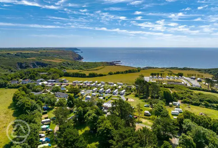 Aerial of the campsite and coastline