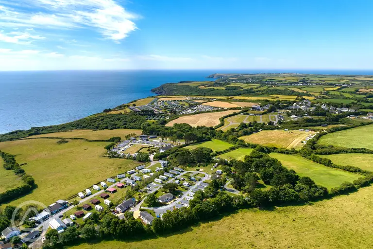 Aerial of Silver Sands Holiday Park and Kennack Sands Beach