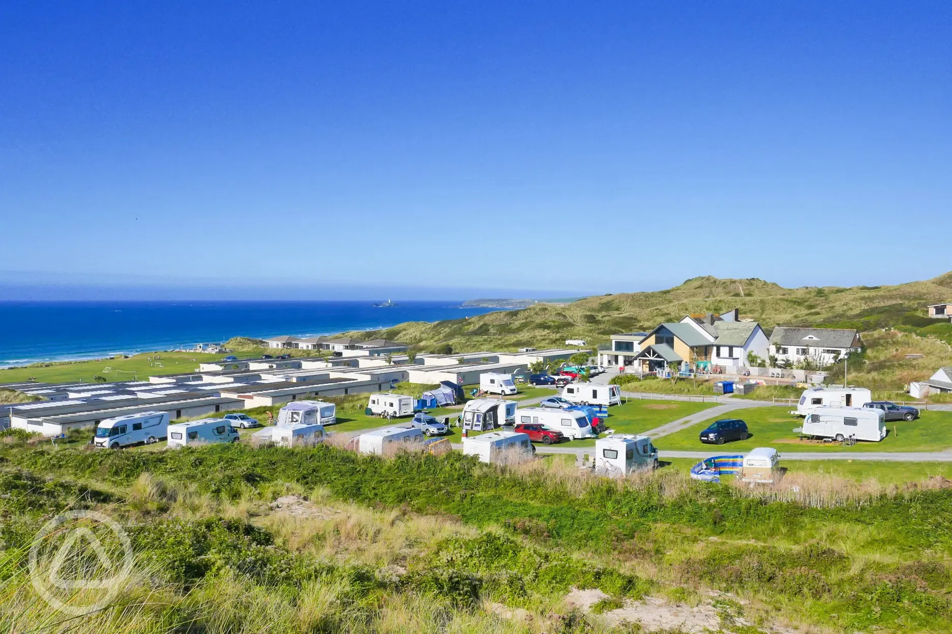 Aerial view of the fully serviced grass pitches Aerial view of the fully serviced grass pitches