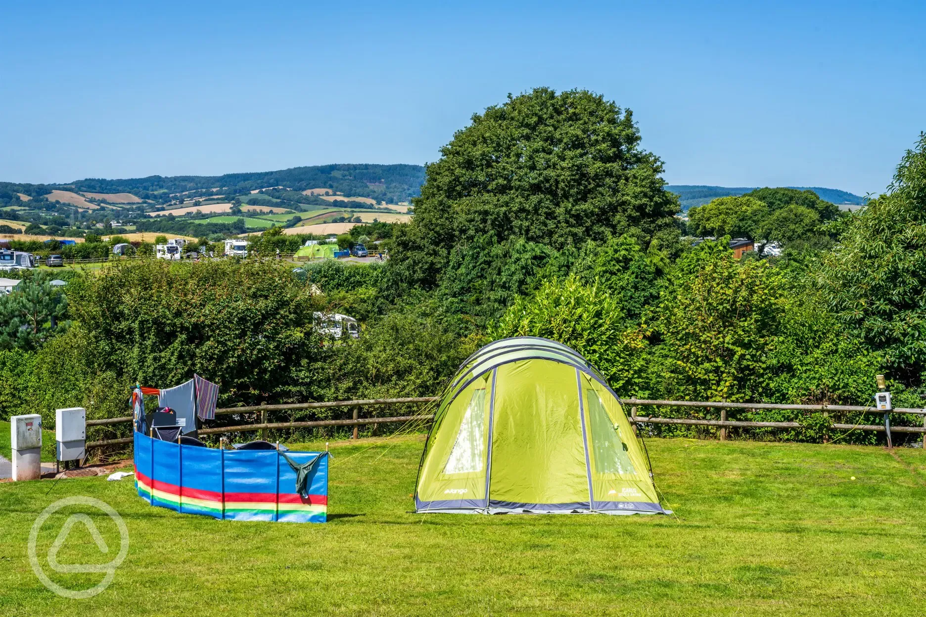 Tent on electric grass pitch