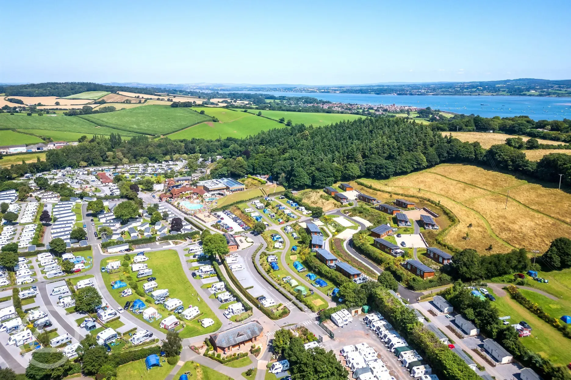 Aerial of Cofton Holidays with views of River Exe
