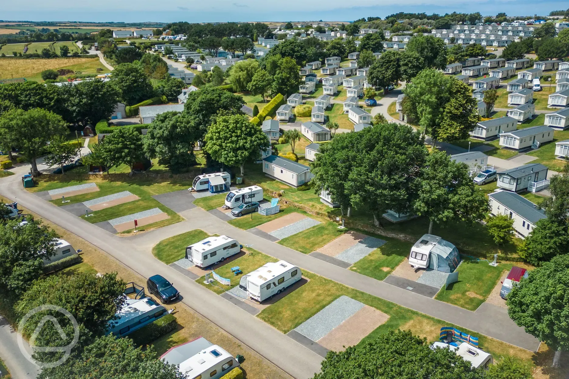Aerial view of touring pitches with electric hook ups