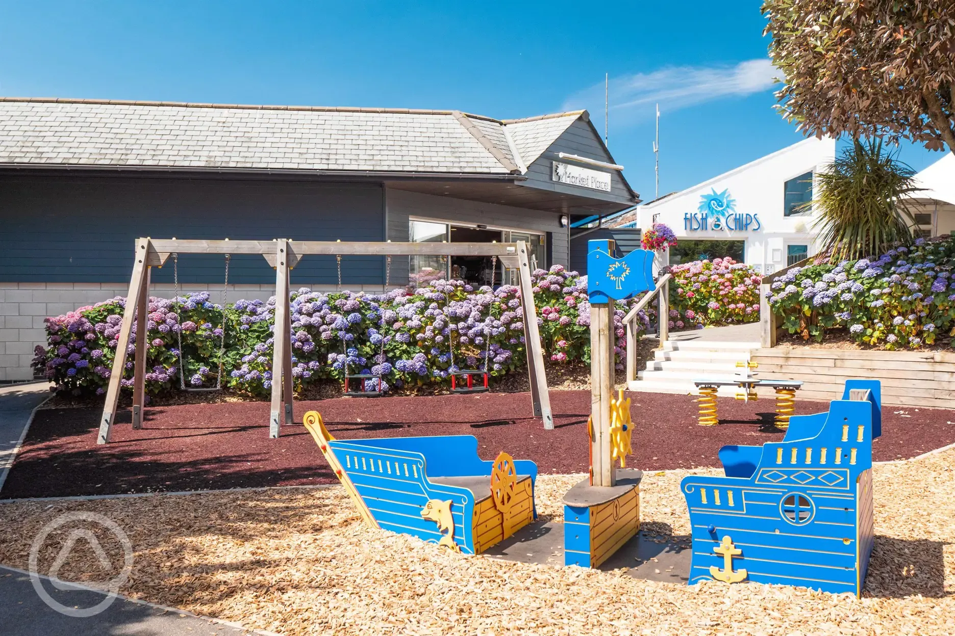 Children's play area with swings
