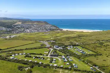 Aerial view of Tollgate Farm overlooking Perranporth Beach