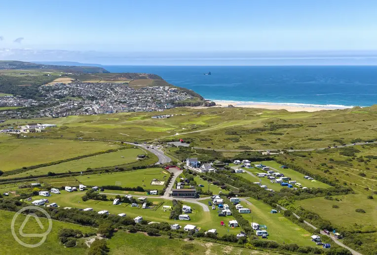 Aerial view of Tollgate Farm overlooking Perranporth Beach
