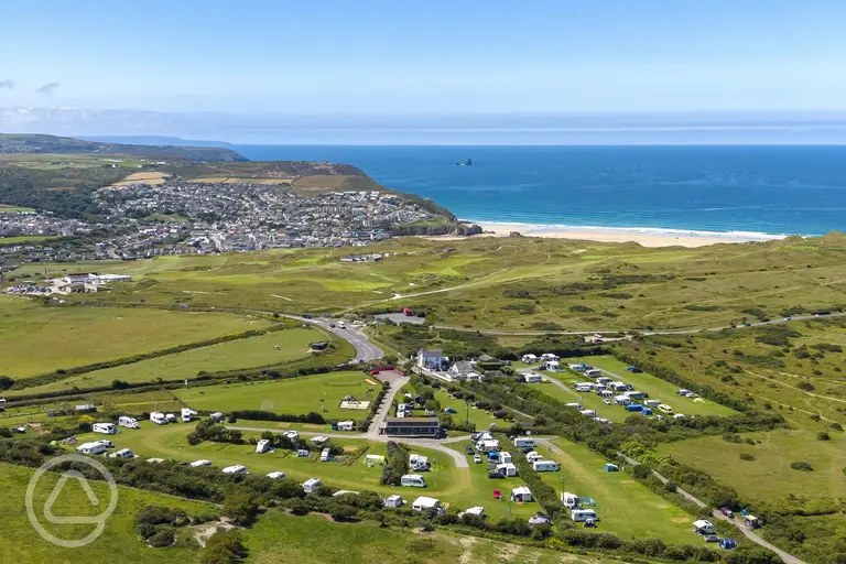 Aerial view of Tollgate Farm overlooking Perranporth Beach