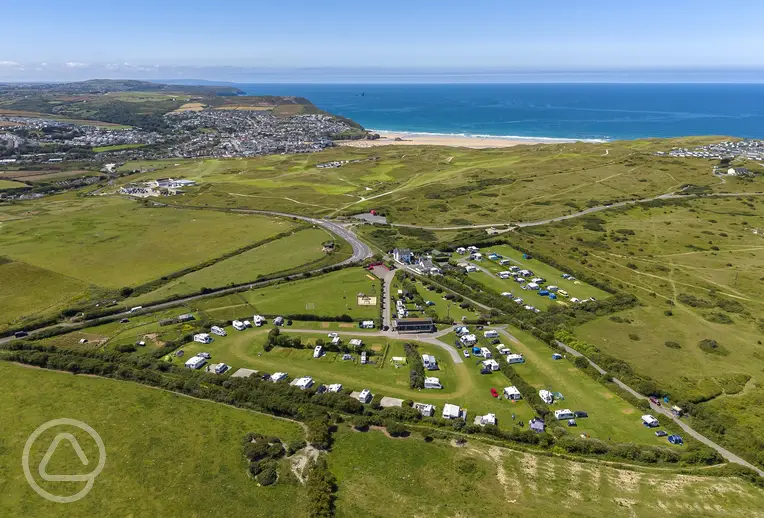 Aerial view of Tollgate Farm overlooking Perranporth Beach
