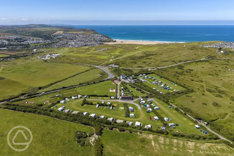 Aerial view of Tollgate Farm overlooking Perranporth Beach