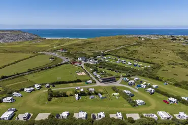 Aerial view of Tollgate Farm overlooking Perranporth Beach