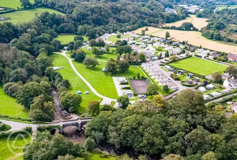 Aerial of Harford Bridge Park by the River Tay