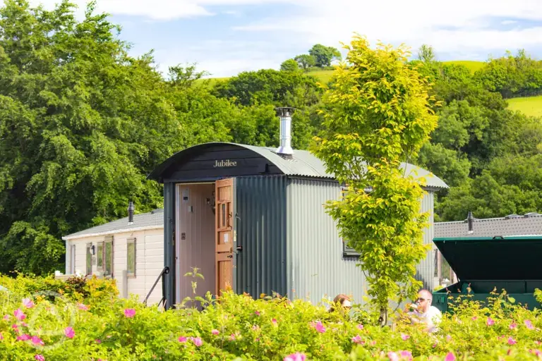 Shepherd's hut in a hedged area of the park