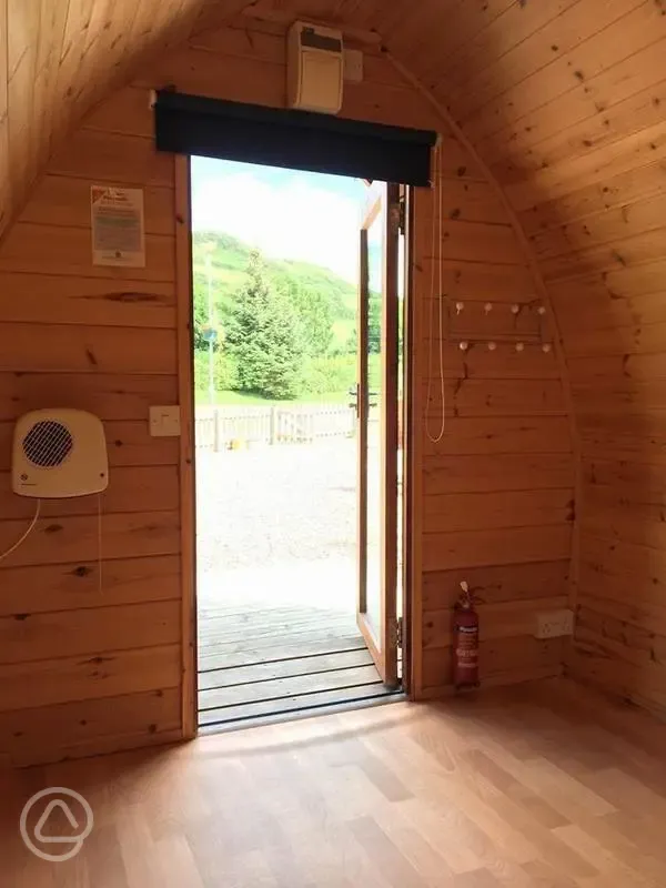 Snug camping pod interior