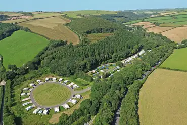 Aerial of Hidden Valley Park and the Devon coast