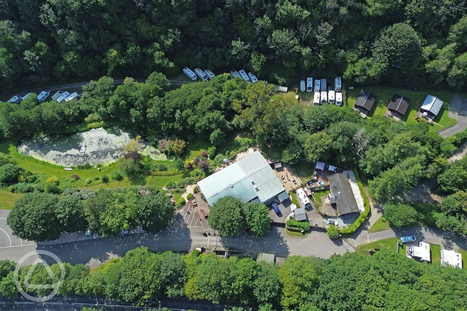 Aerial of the entrance and restaurant 