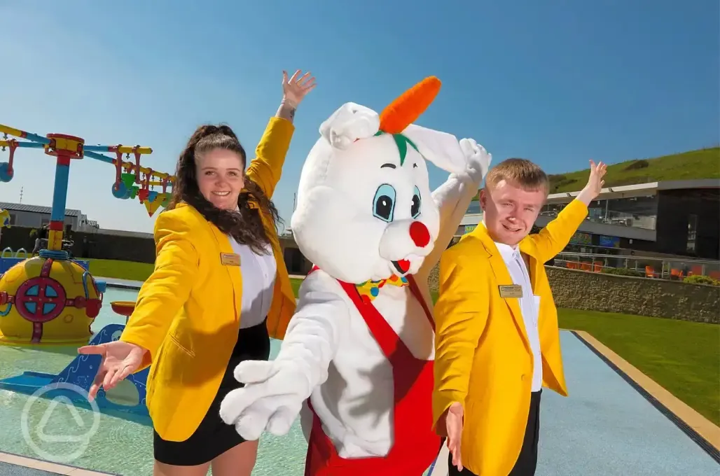 Onsite entertainment team and Flopper the rabbit