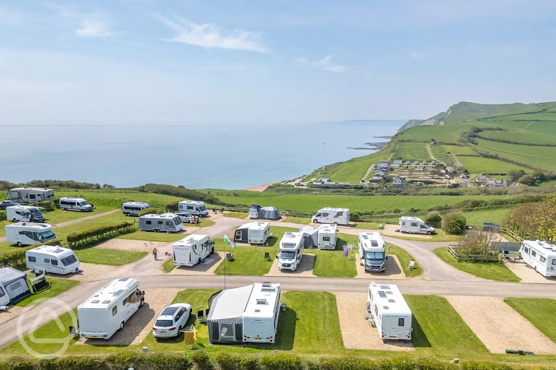 Electric gravel pitches with 16 amp electric hook up, measuring 4.5m by 10m