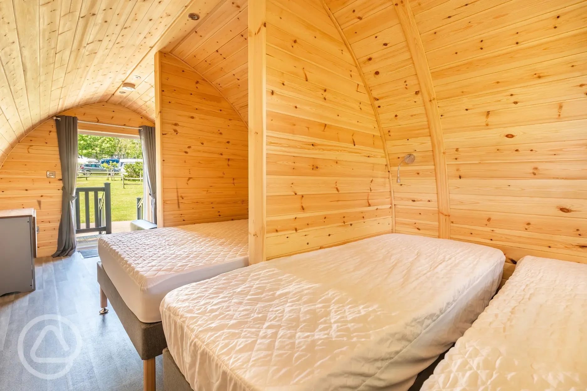 Large Bronze glamping pod interior