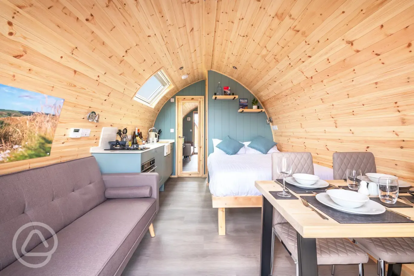 Large Gold glamping pod interior