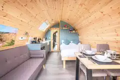 Large gold ensuite glamping pod, sleeping up to four with a luxury interior