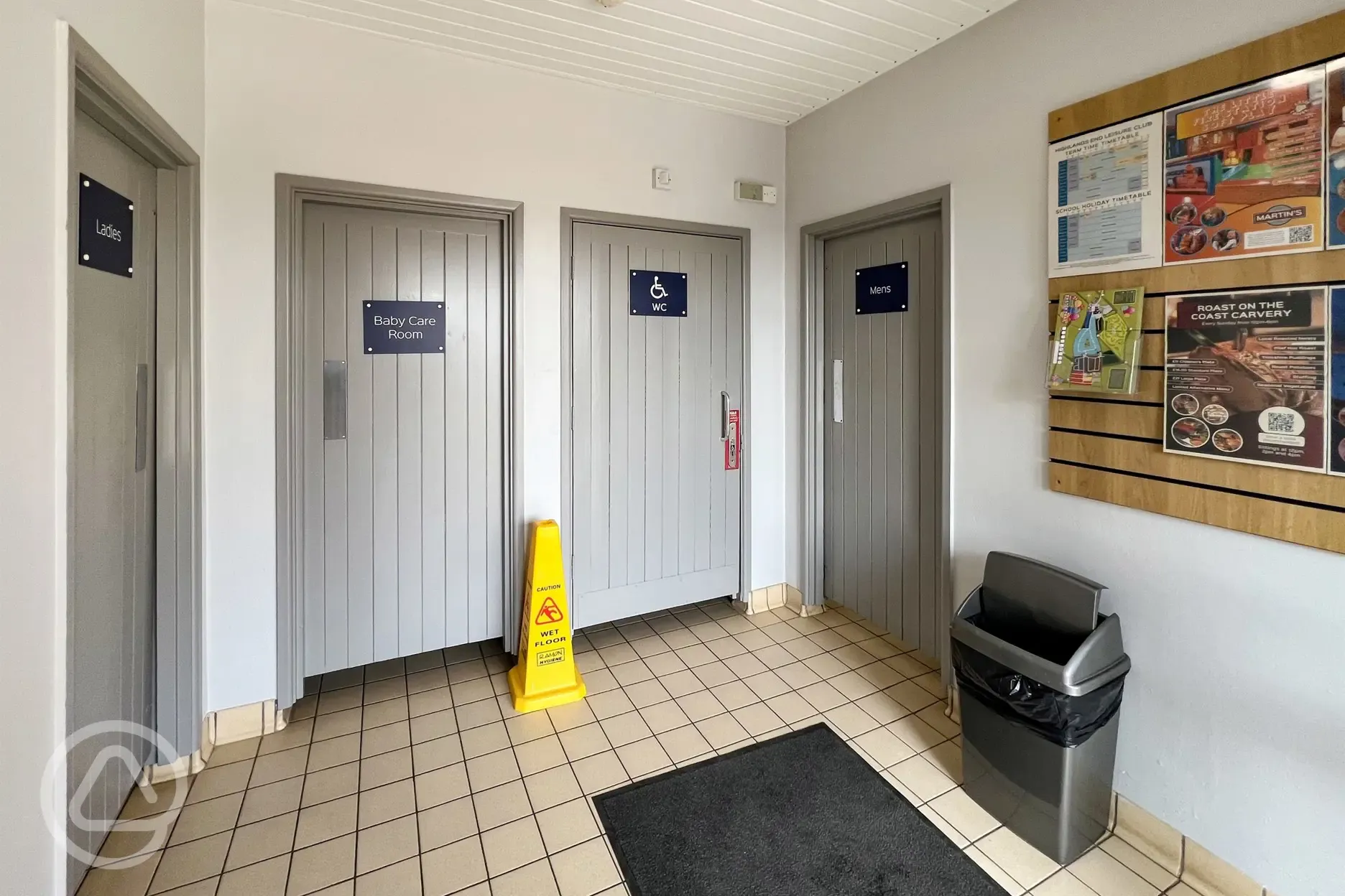 Ladies and men's toilet facilities, baby care room and accessible toilet