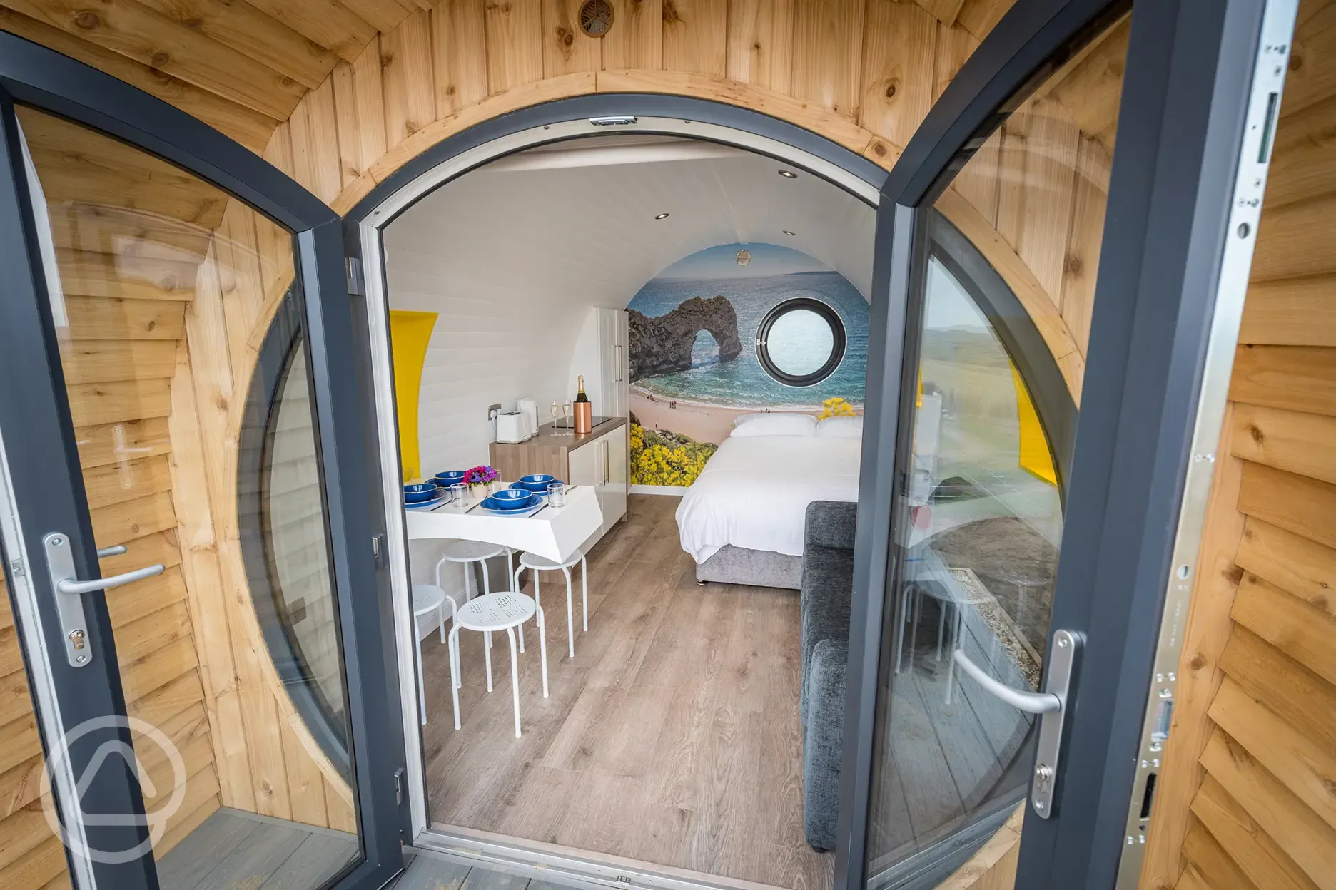 Silver camping pod interior