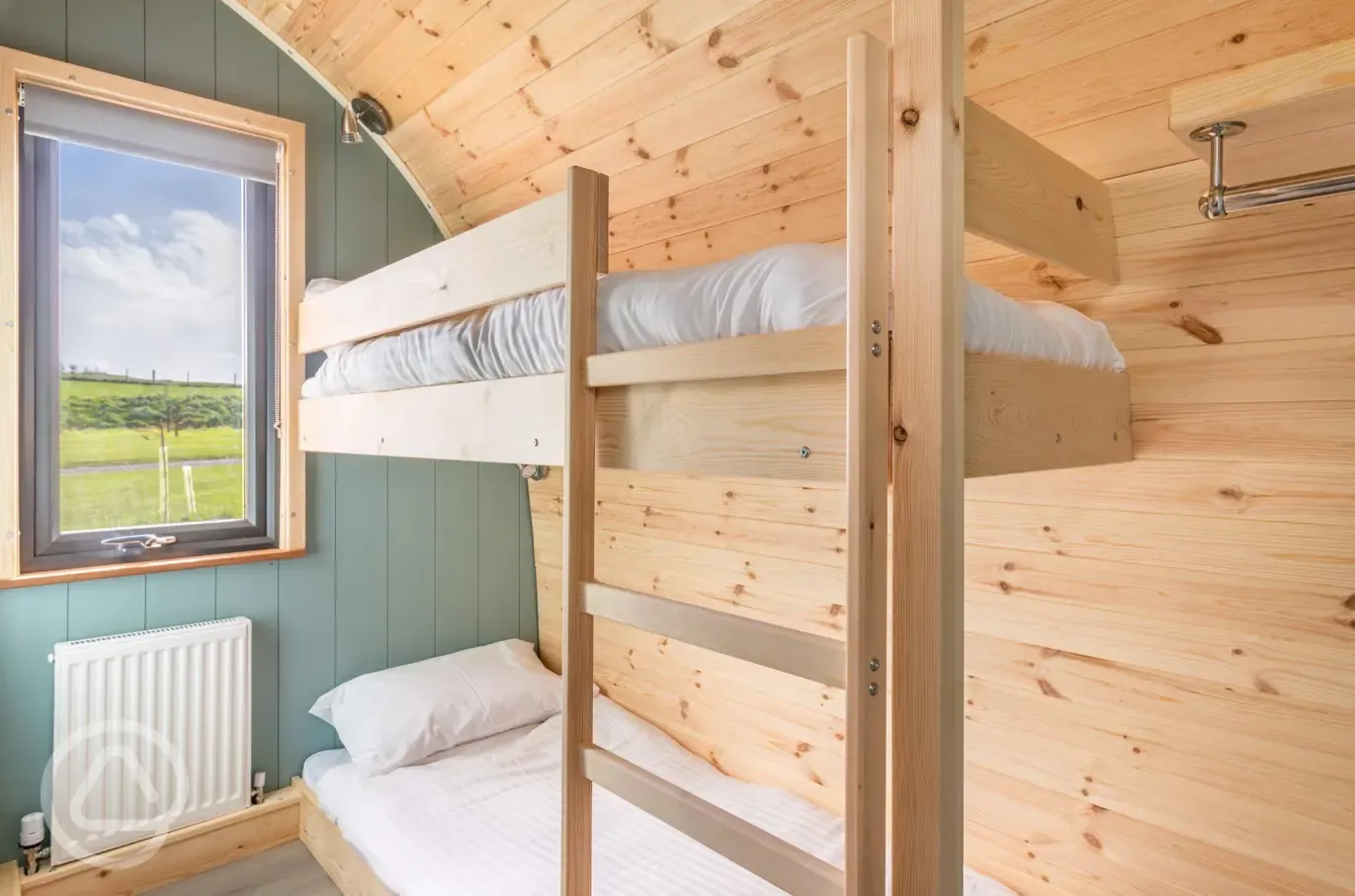 Large gold ensuite glamping pod bunk beds