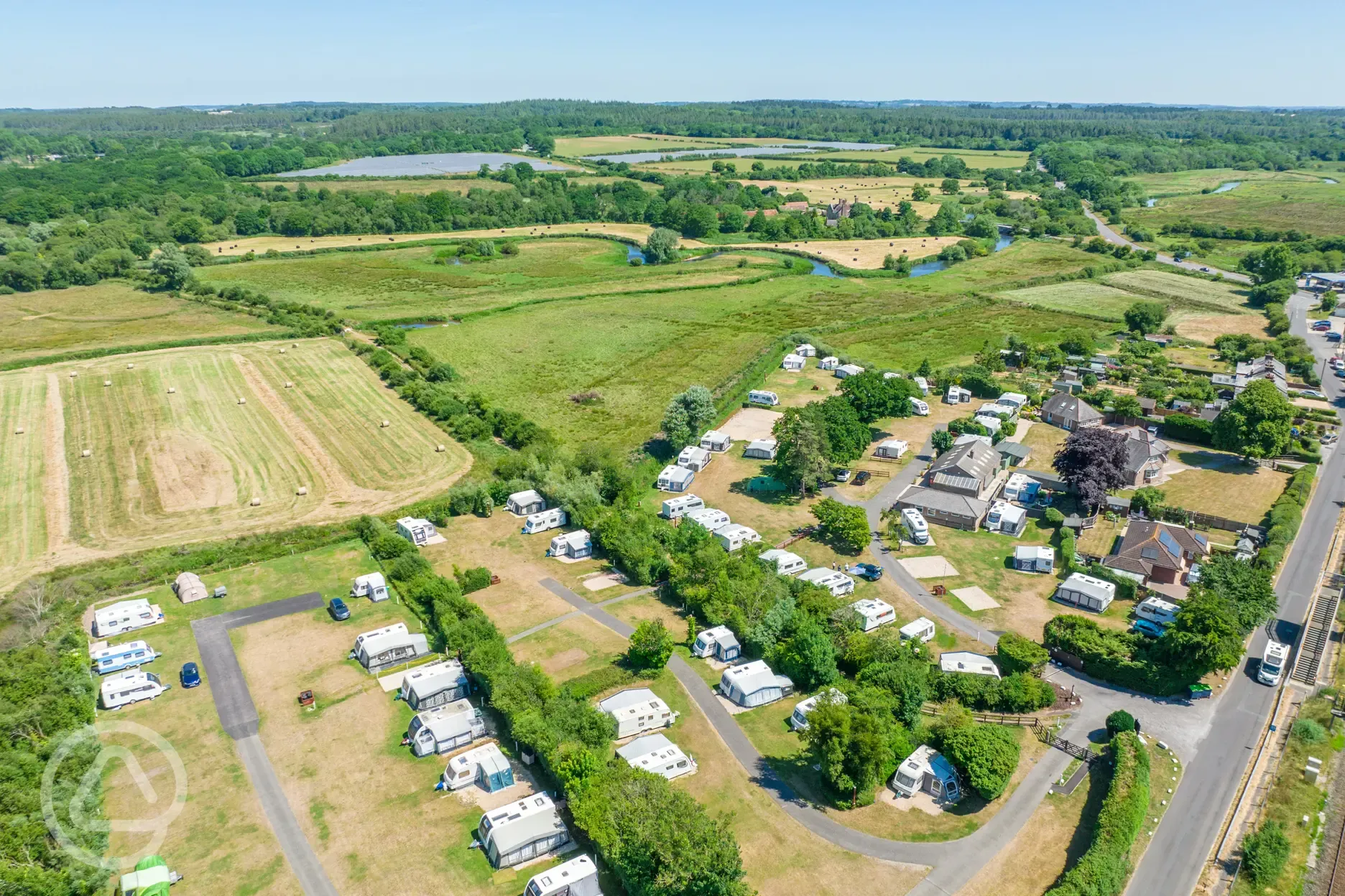 Aerial of the campsite and River Frome