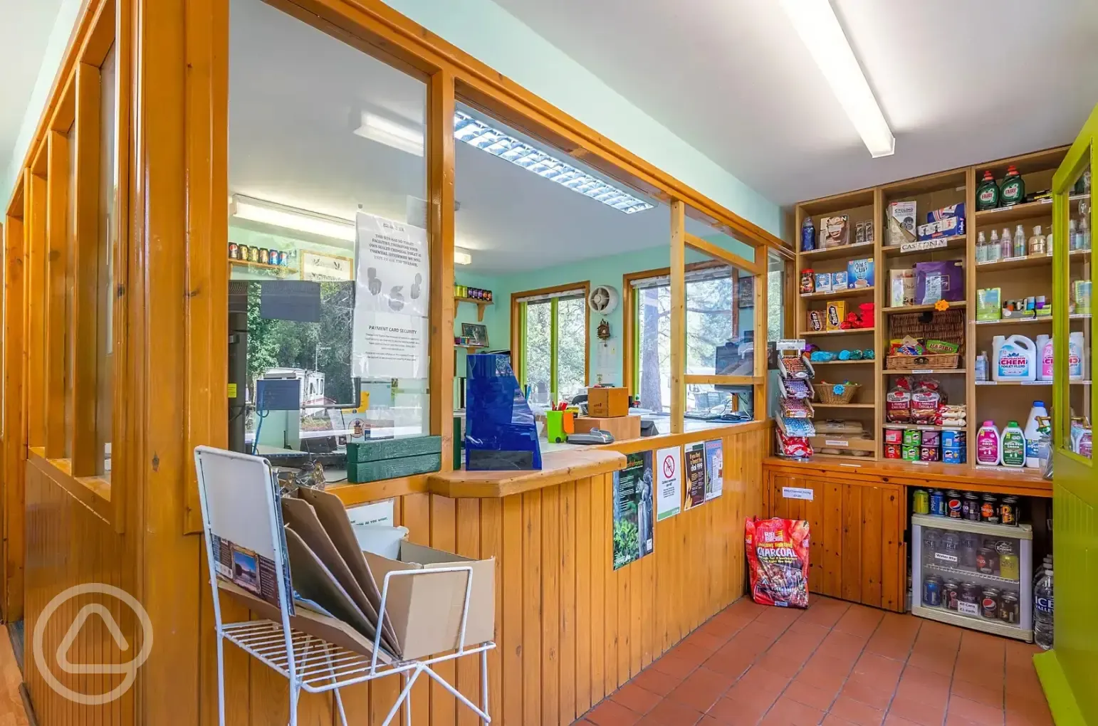 Reception interior stocked with a few essentials