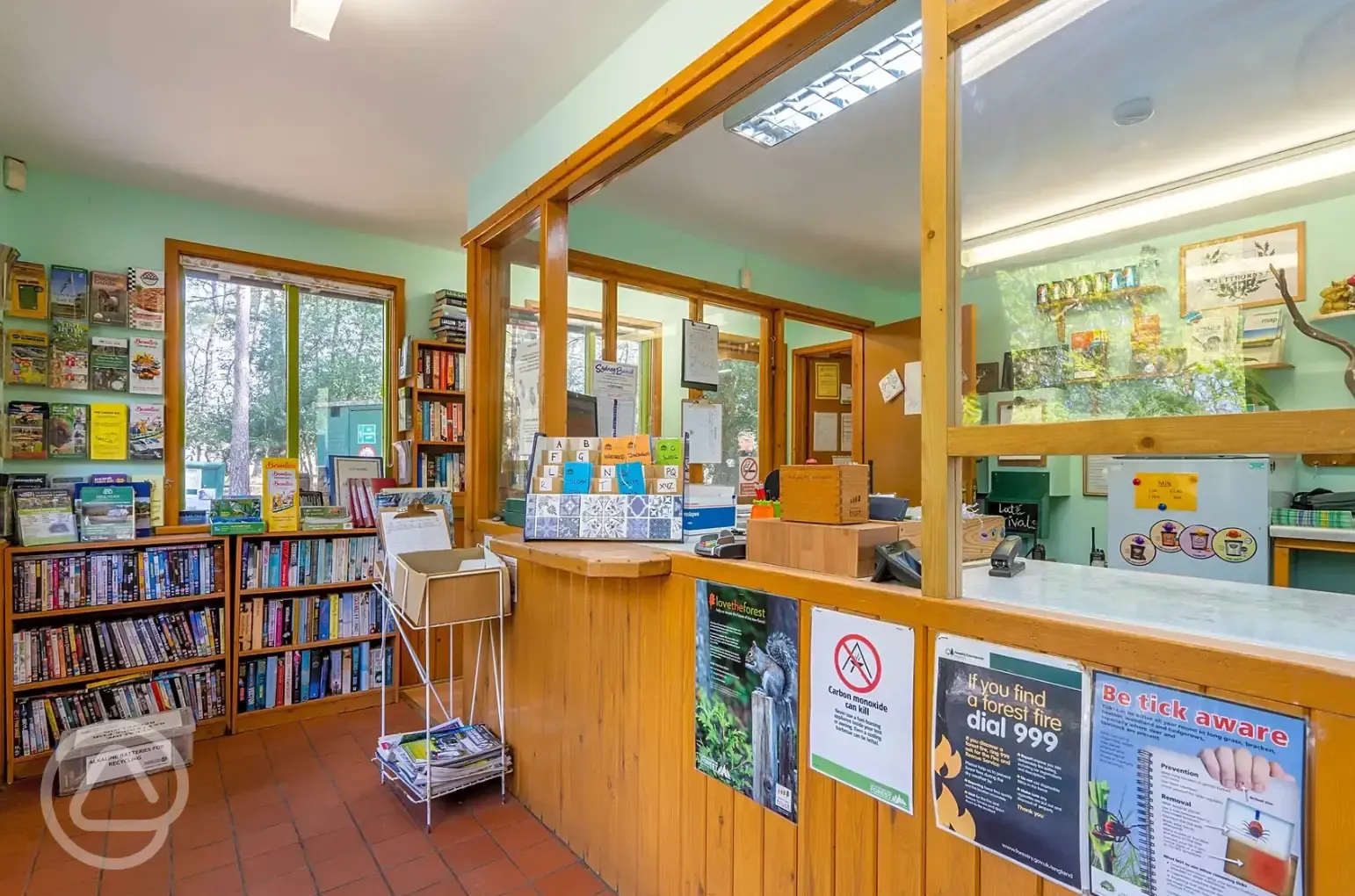 Reception interior with information leaflets and books