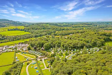 Aerial of Church Stile Farm and Holiday Park and the surrounding woodlands
