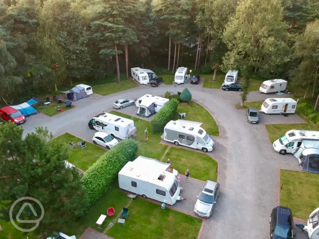 Aerial of electric hardstanding and grass pitches (10 amp hook ups)