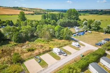 Aerial of the electric gravel pitches with 10 amp hook ups at Graston Copse 