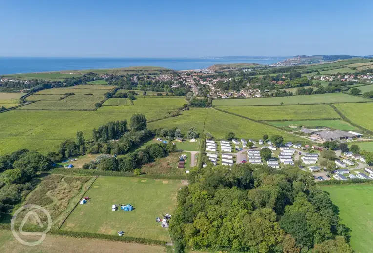 Aerial of campsite near the beach
